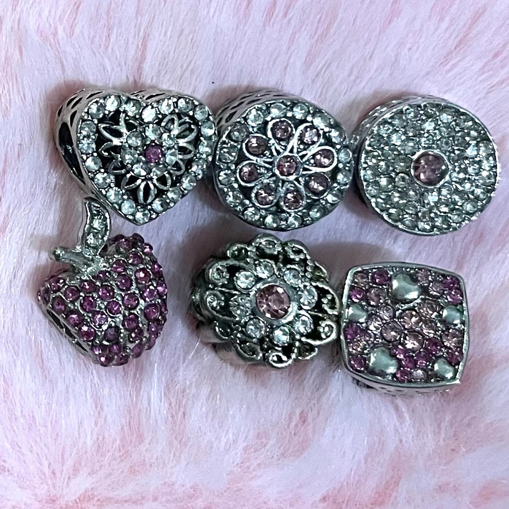6 Sparkling Heart Collection Charm Bundle /Not Pandora